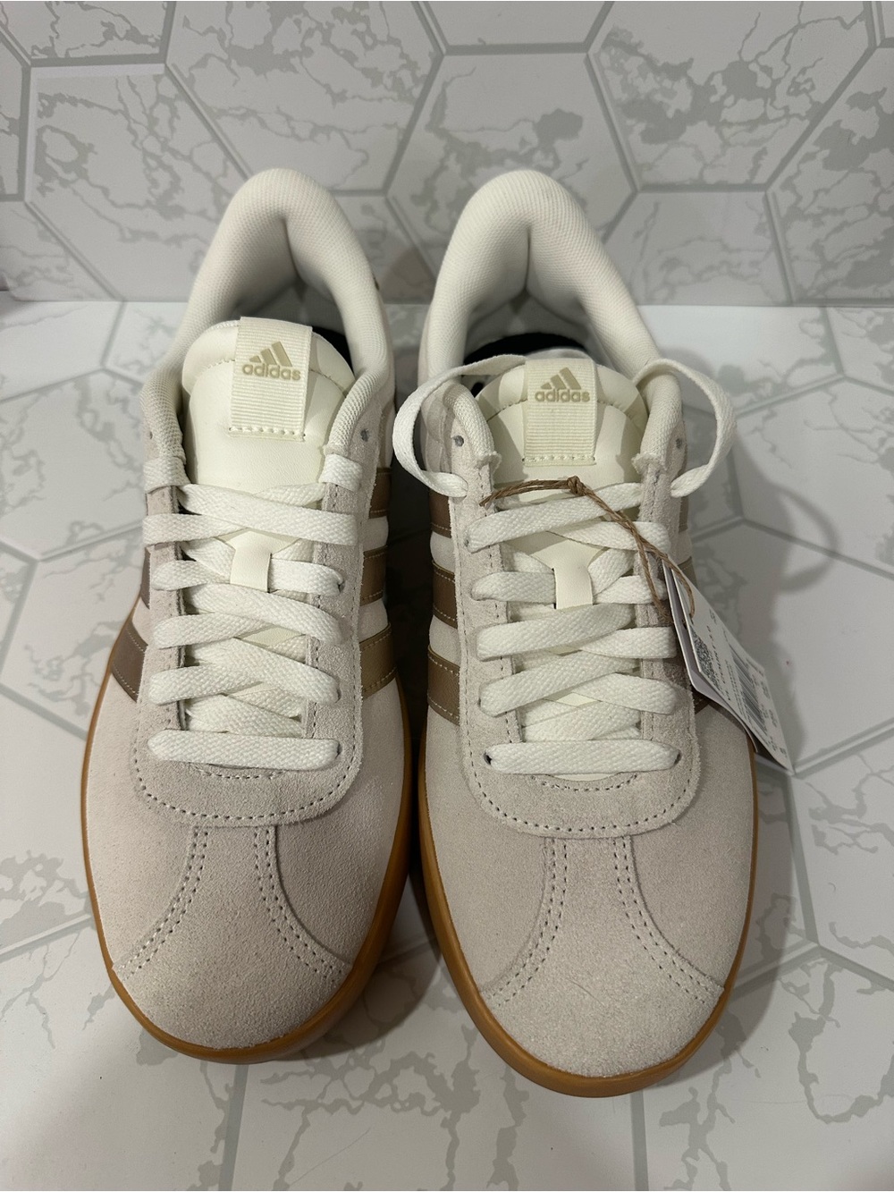 adidas Women's Cream Suede Platform Sneakers with Gum Sole - Picture 2 of 5